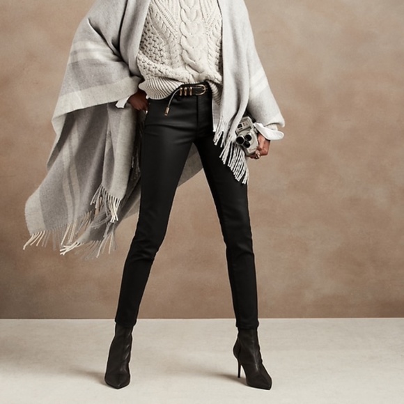 NWOT Banana Republic High Rise Skinny Coated Jeans Black SZ 18 - Picture 2 of 15